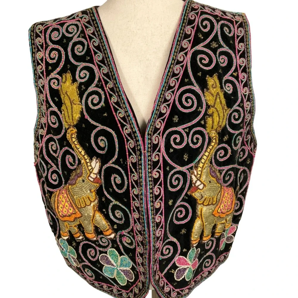 Elephant Velvet Women XL Black Gold Multi‎ All Sequin Festival Boho Statement